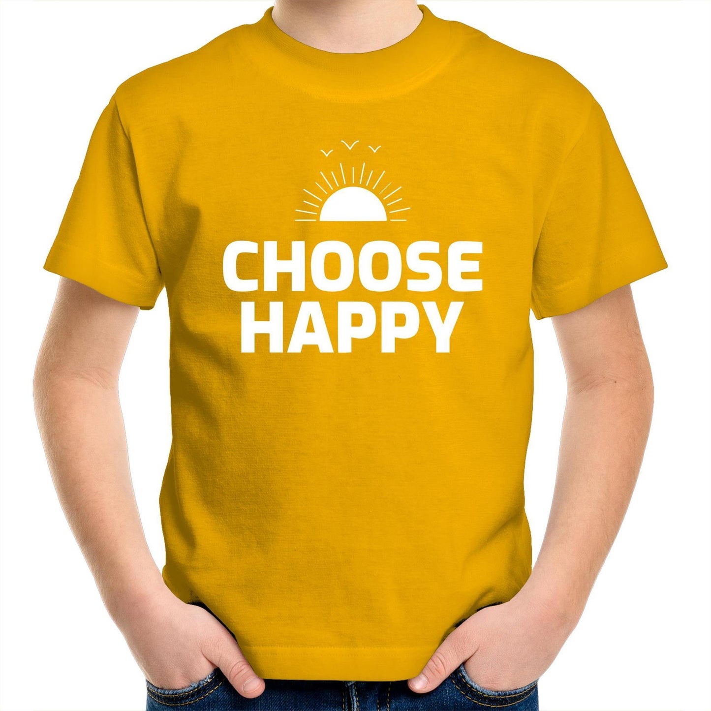 Choose Happy - Kids Youth Crew T-Shirt Gold Kids Youth T-shirt