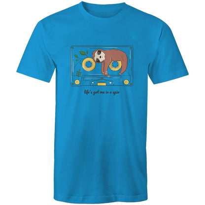 Cassette, Life's Got Me In A Spin - Mens T-Shirt Arctic Blue Mens T-shirt animal Music Retro