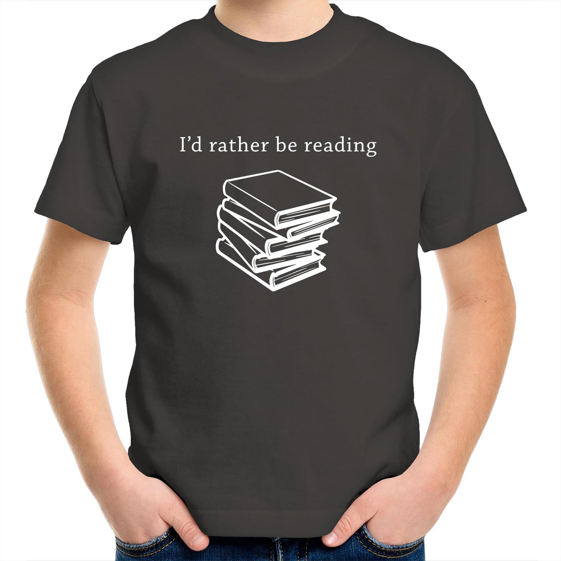 I'd Rather Be Reading - Kids Youth Crew T-Shirt Charcoal Kids Youth T-shirt Funny