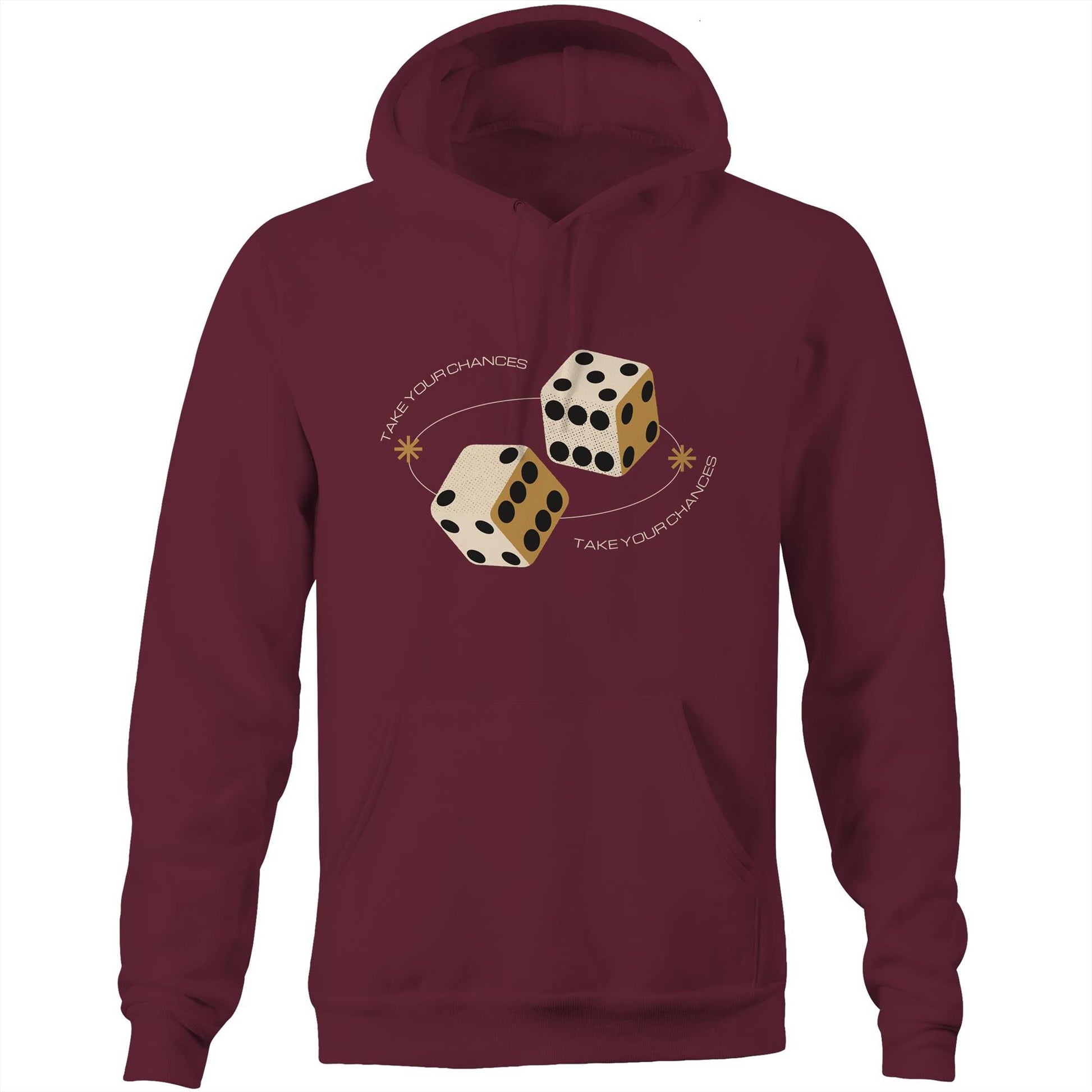 Dice, Take Your Chances - Pocket Hoodie Sweatshirt Burgundy Hoodie Games