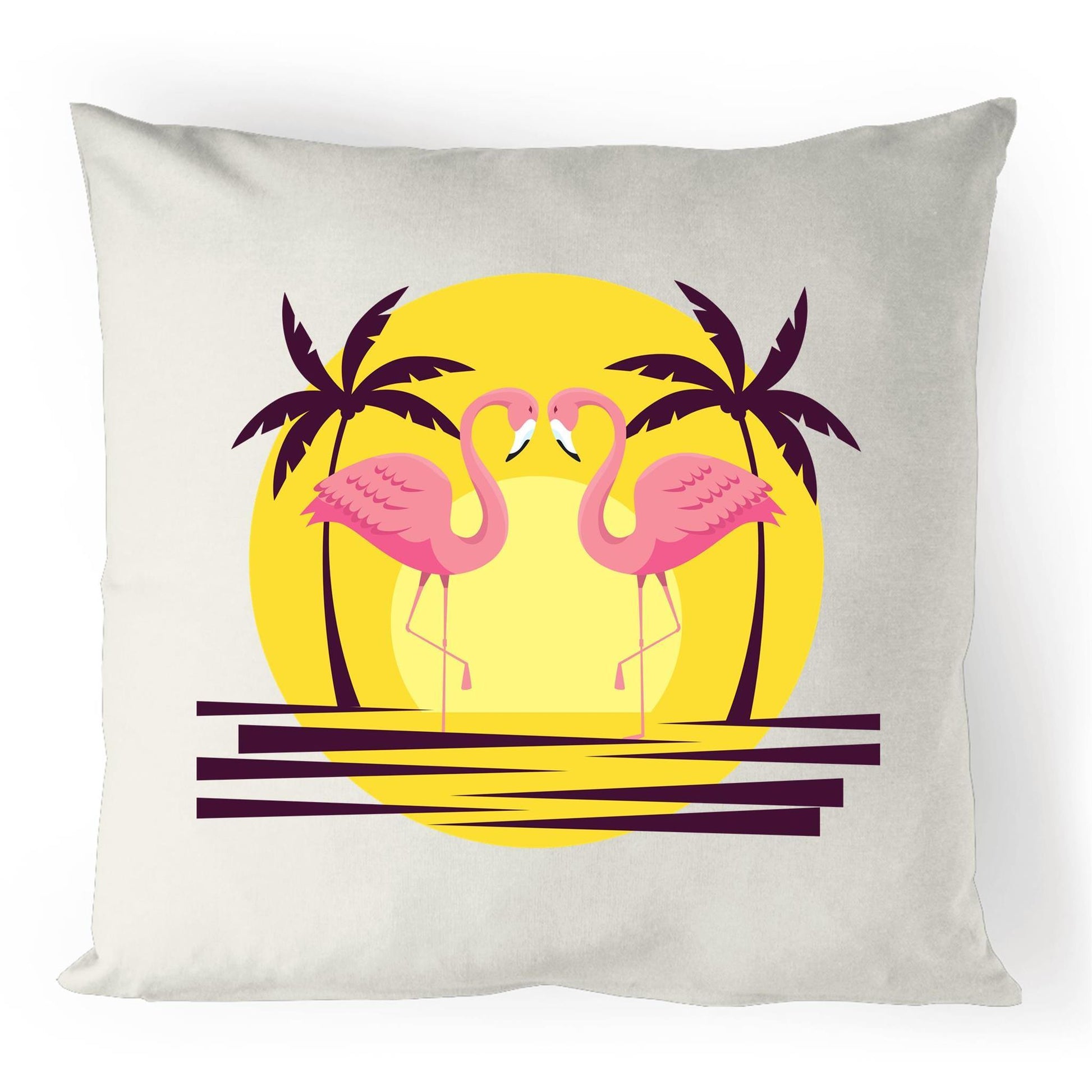 Flamingo Love - 100% Linen Cushion Cover Natural One-Size Linen Cushion Cover animal Retro Summer