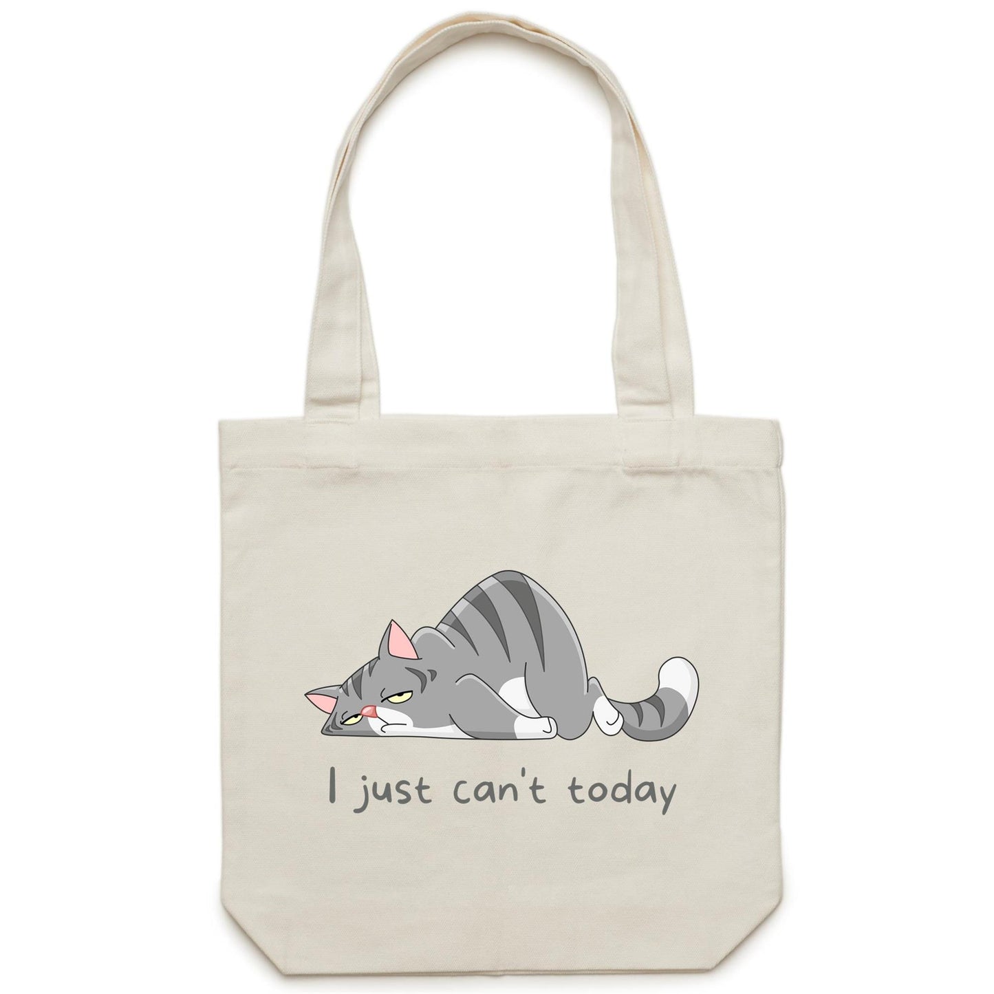 Cat, I just Can't Today - Canvas Tote Bag Cream One Size Tote Bag animal