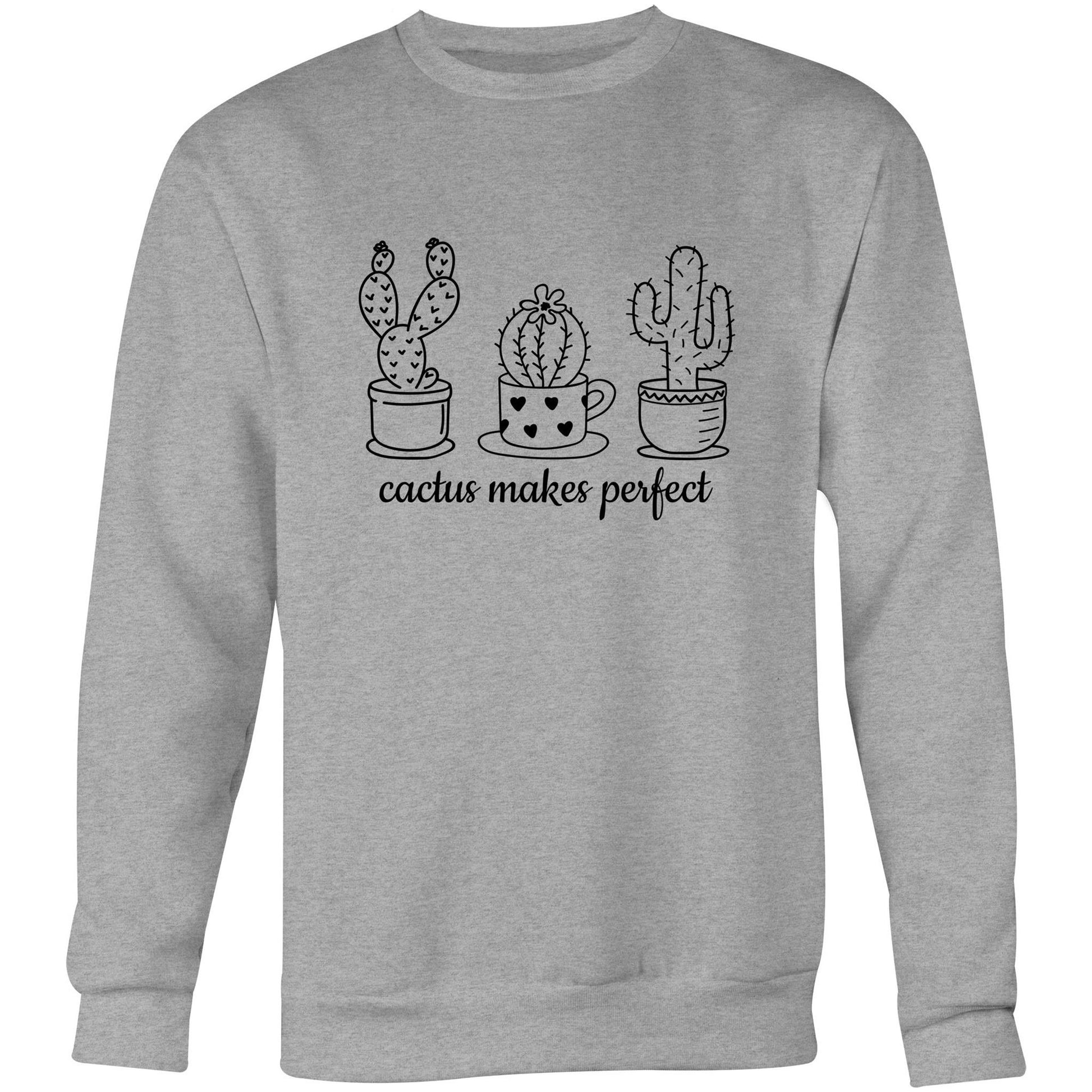 Cactus Makes Perfect - Crew Sweatshirt Grey Marle Sweatshirt Mens Plants Womens