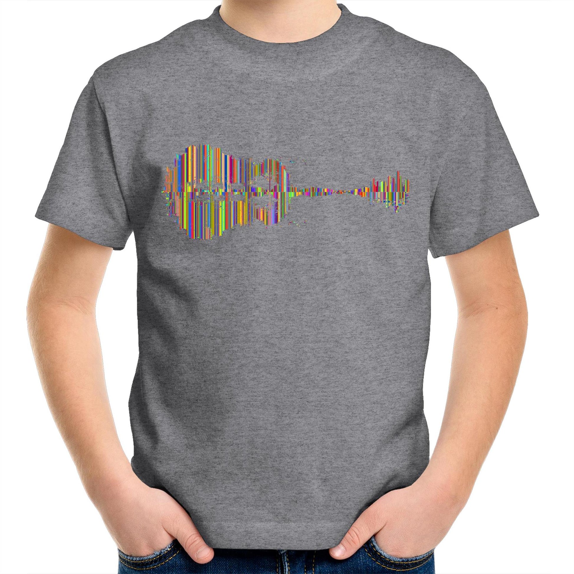 Guitar Reflection In Colour - Kids Youth Crew T-Shirt Grey Marle Kids Youth T-shirt Music