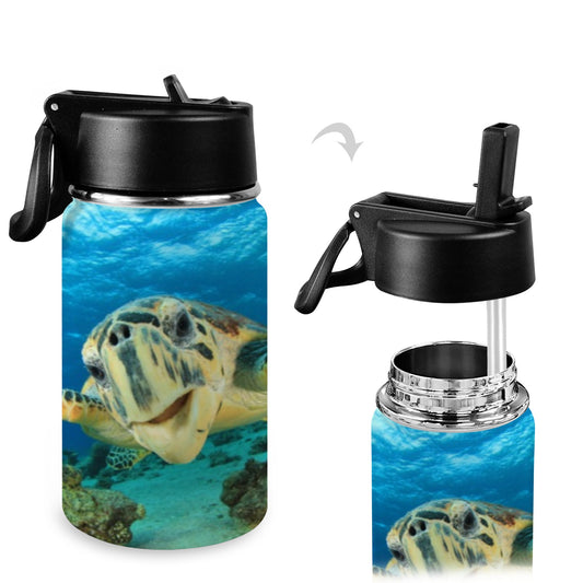 Underwater Sea Turtle - Kids Water Bottle with Straw Lid (12 oz) Kids Water Bottle with Straw Lid