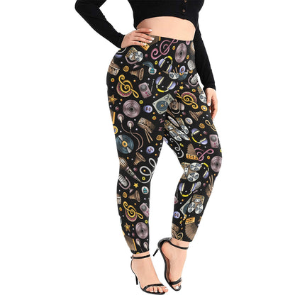 Retro Music Mix - Women's Extra Plus Size High Waist Leggings Women's Extra Plus Size High Waist Leggings Music Printed Offshore