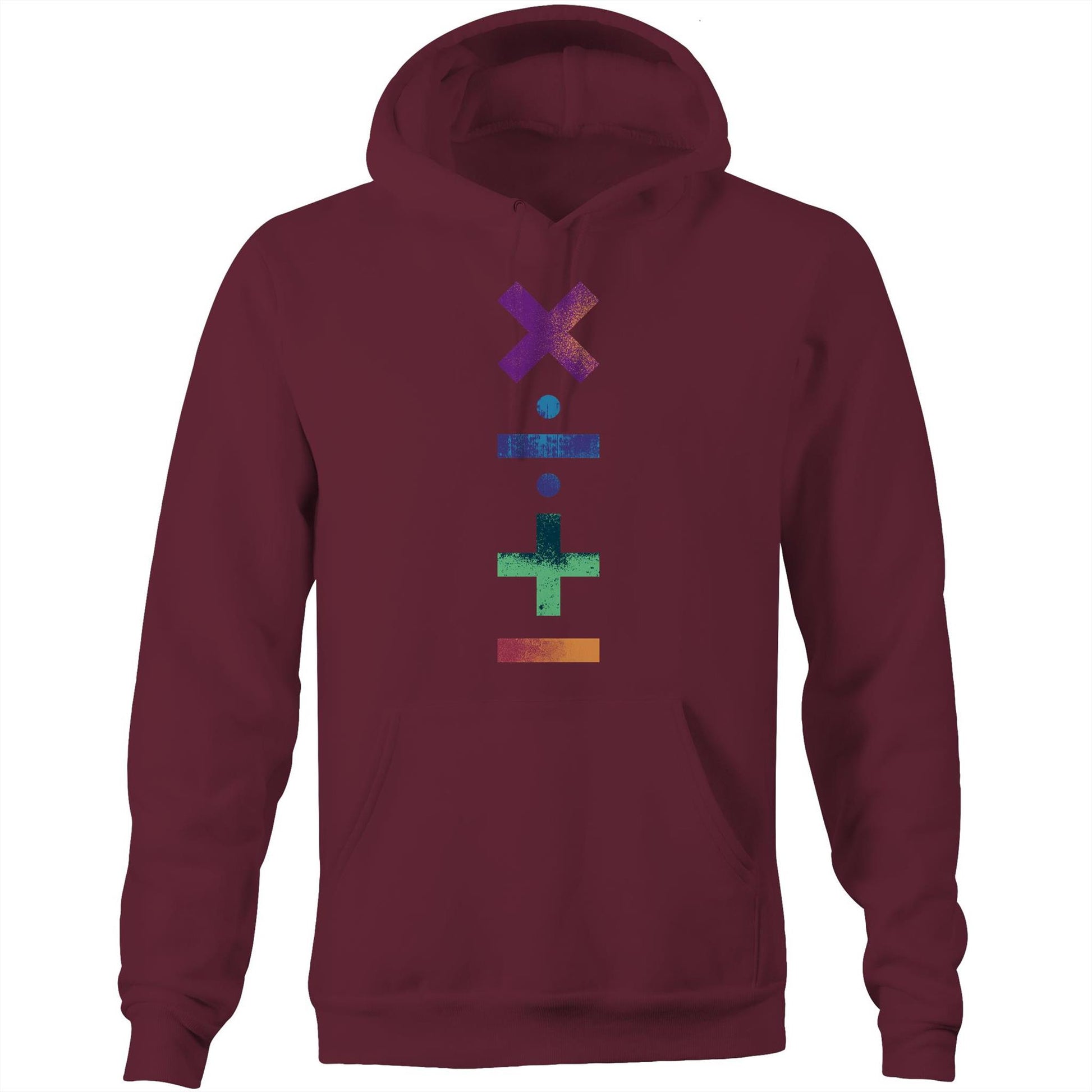 Maths Symbols - Pocket Hoodie Sweatshirt Burgundy Hoodie Maths Science
