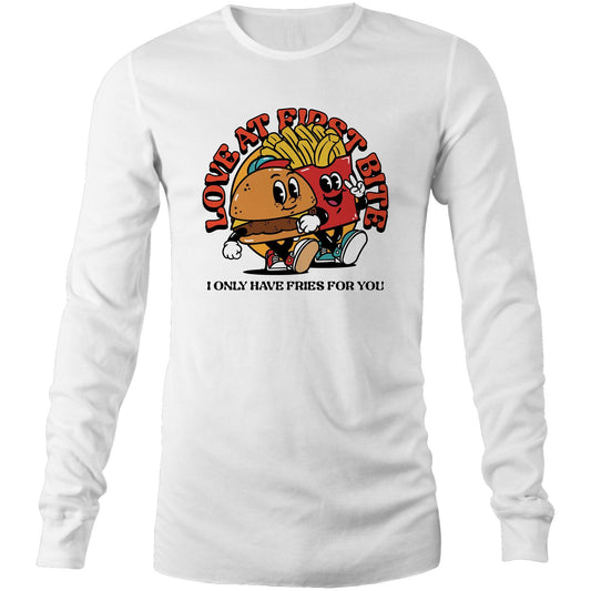 Love At First Bite, Burger And Fries - Long Sleeve T-Shirt White Unisex Long Sleeve T-shirt Food