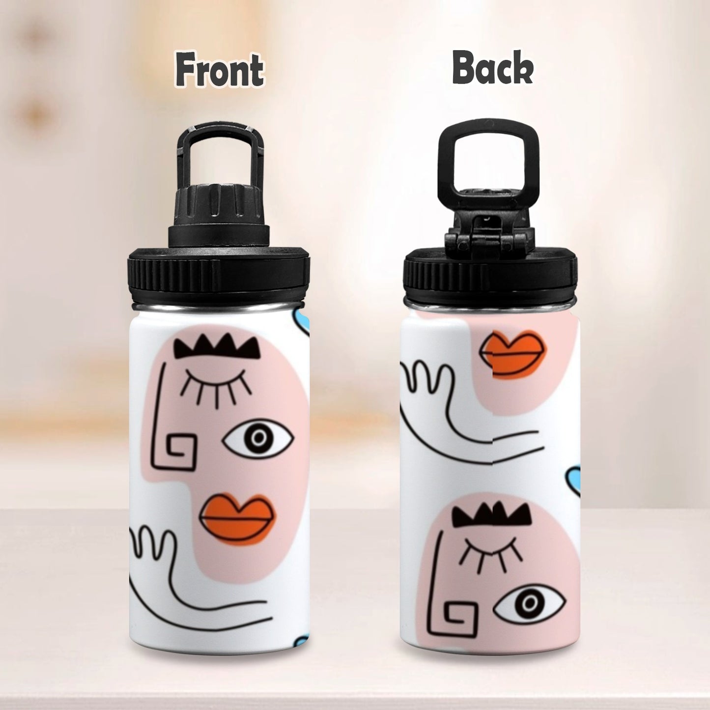 Faces - Kids Water Bottle with Chug Lid (12 oz) Kids Water Bottle with Chug Lid