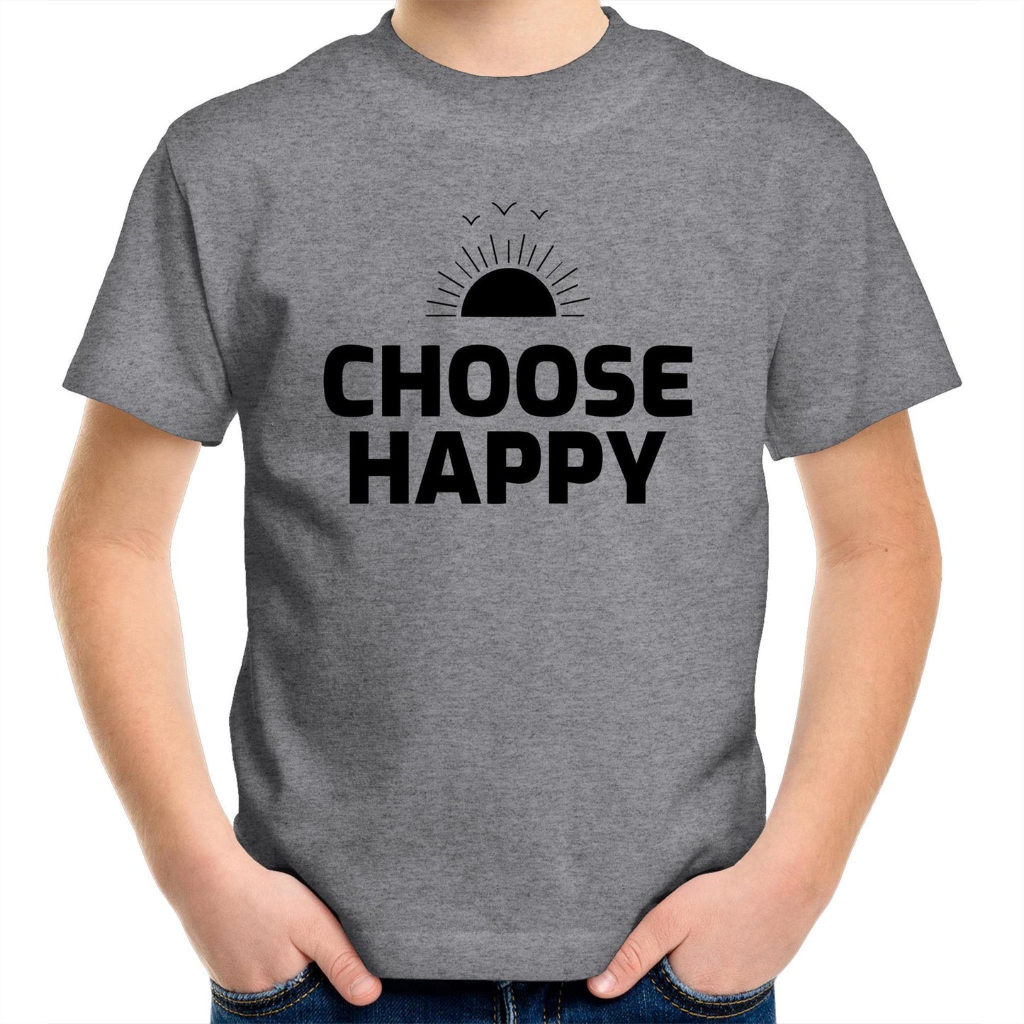 Choose Happy - Kids Youth Crew T-Shirt Grey Marle Kids Youth T-shirt