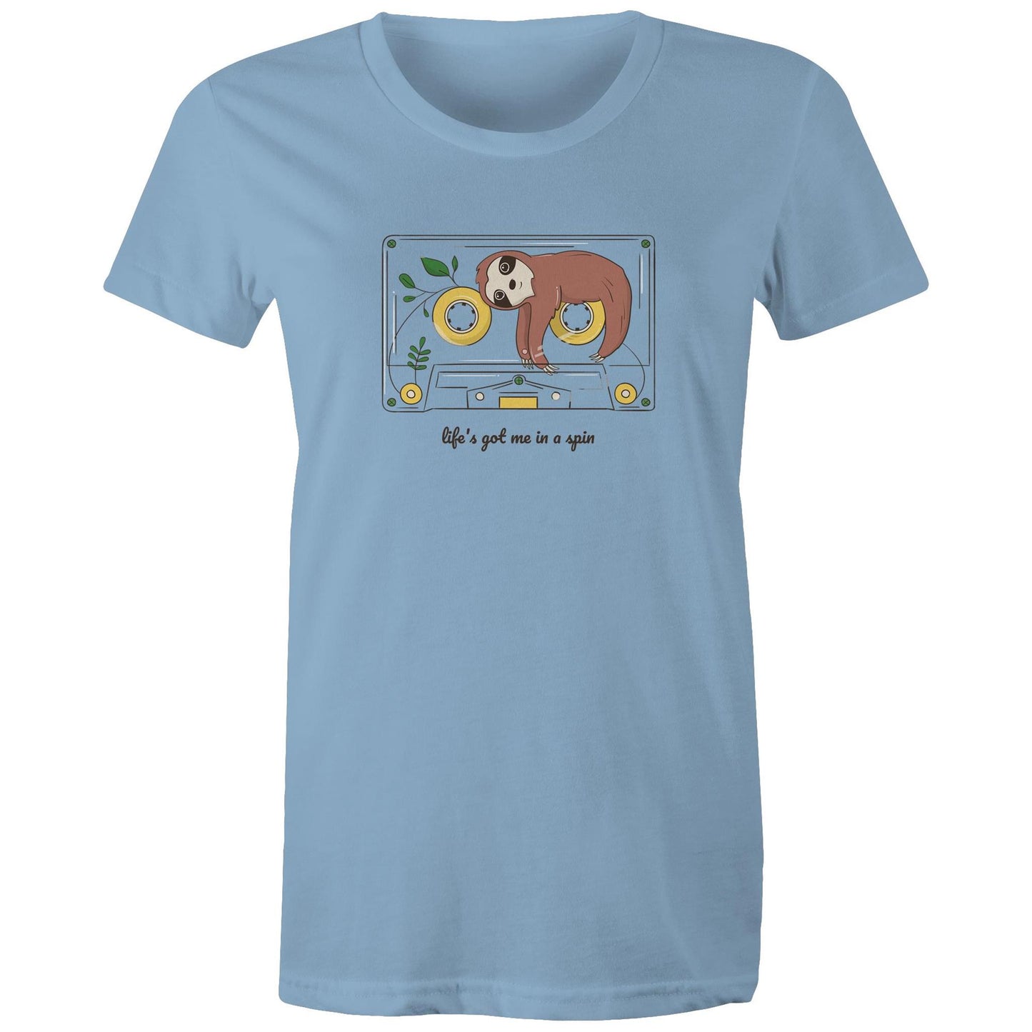 Cassette, Life's Got Me In A Spin - Womens T-shirt Carolina Blue Womens T-shirt animal Music Retro