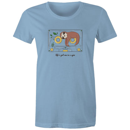 Cassette, Life's Got Me In A Spin - Womens T-shirt Carolina Blue Womens T-shirt animal Music Retro