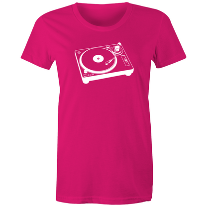 Turntable - Women's T-shirt Fuchsia Womens T-shirt Music Retro Womens