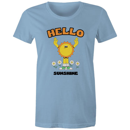 Hello Sunshine - Womens T-shirt Carolina Blue Womens T-shirt Retro Summer