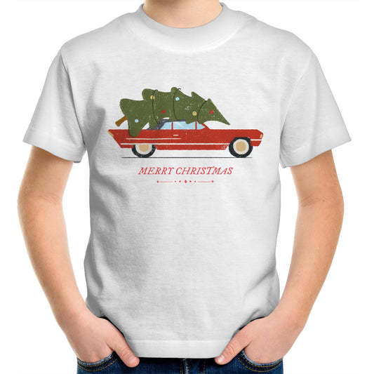 Christmas Tree Car - Kids Youth Crew T-Shirt White Christmas Kids T-shirt Merry Christmas