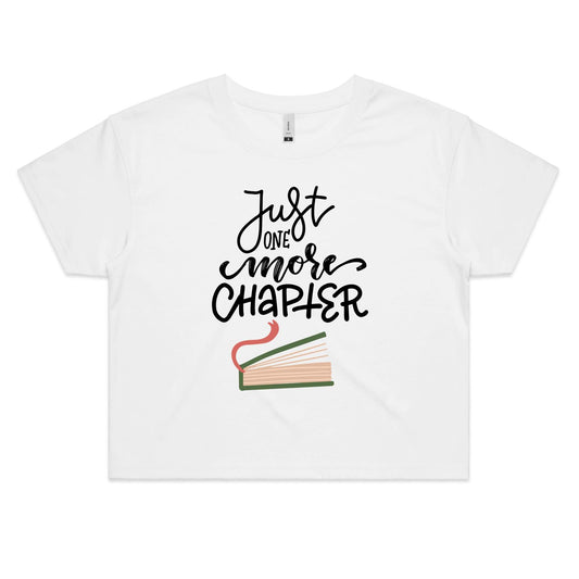 Just One More Chapter - Women's Crop Tee White Womens Crop Top Reading