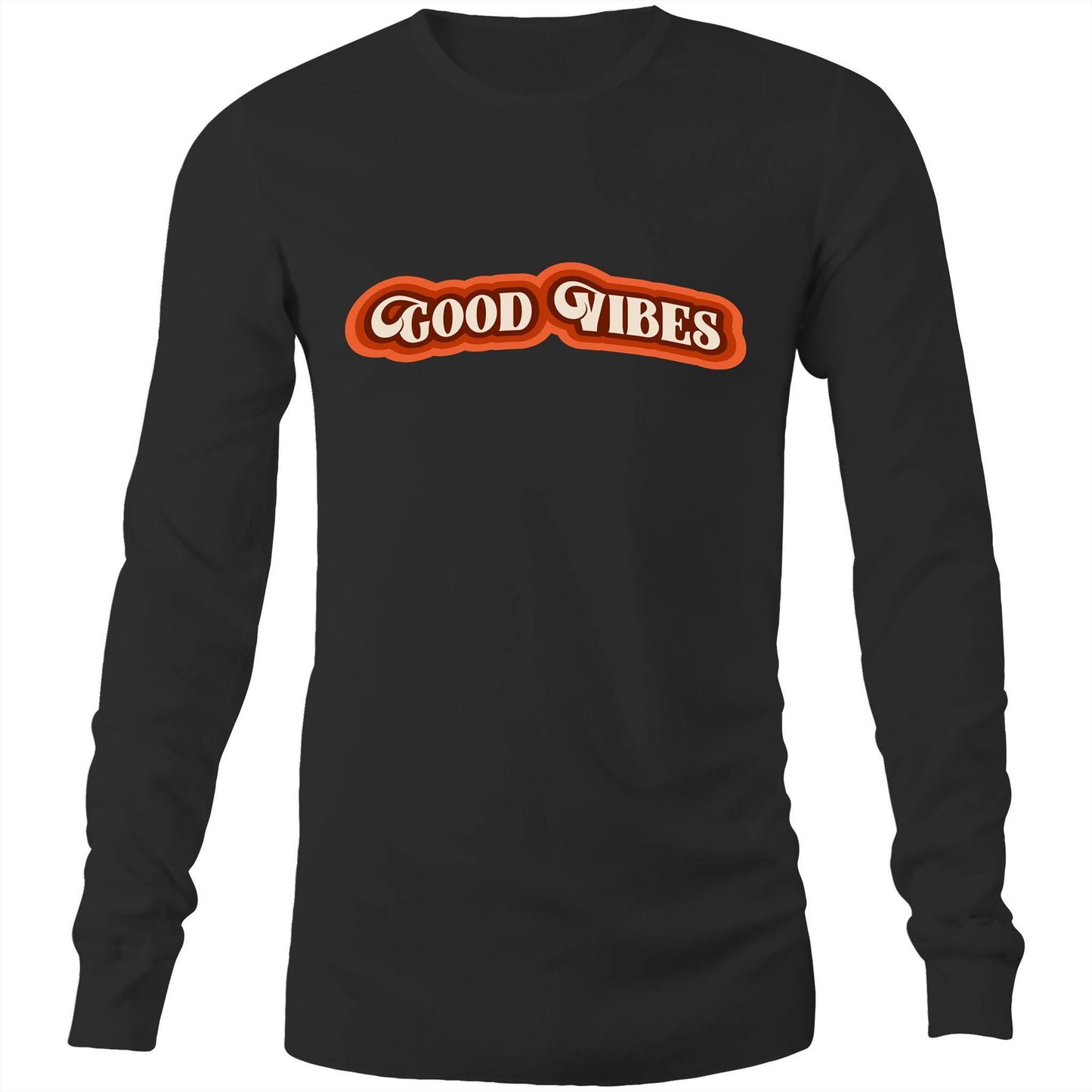 Good Vibes - Long Sleeve T-Shirt Black Unisex Long Sleeve T-shirt Mens Retro Womens