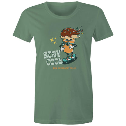 Stay Cool, Find Your Happy Place - Womens T-shirt Sage Womens T-shirt Retro Summer