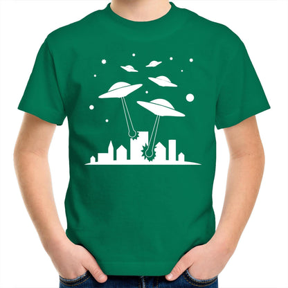 Space Invasion - Kids Youth Crew T-Shirt Kelly Green Kids Youth T-shirt