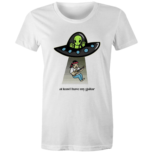 Guitarist Alien Abduction - Womens T-shirt White Womens T-shirt Music Sci Fi