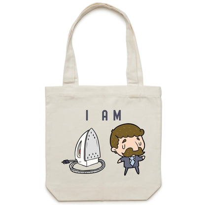 I Am Ironing Man Cartoon - Canvas Tote Bag Cream One-Size Tote Bag comic Funny