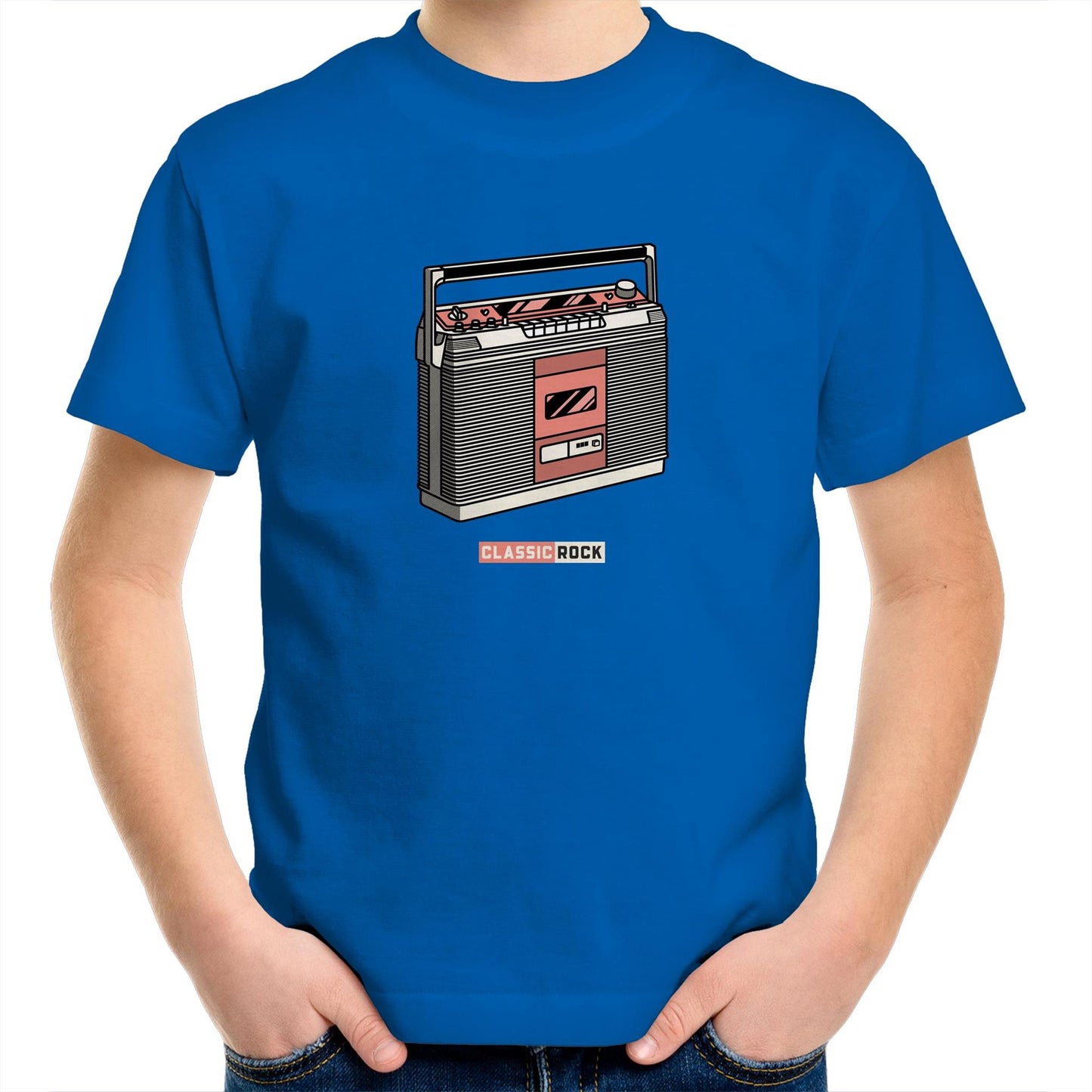 Classic Rock, Cassette Player Kids Youth Crew T-Shirt Bright Royal Kids Youth T-shirt Music Retro