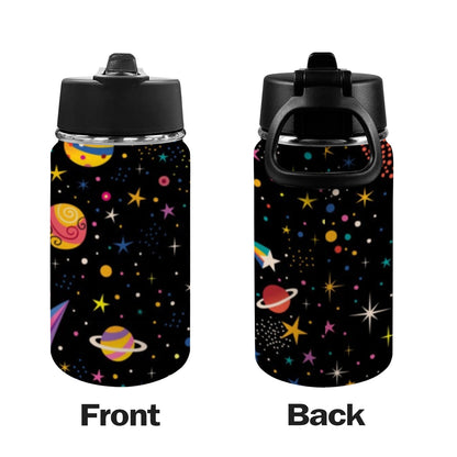 Colourful Space - Kids Water Bottle with Straw Lid (12 oz) Kids Water Bottle with Straw Lid