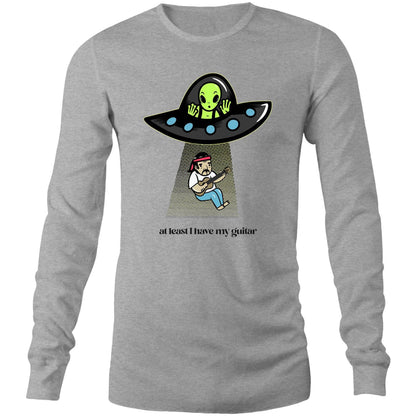 Guitarist Alien Abduction - Long Sleeve T-Shirt Grey Marle Unisex Long Sleeve T-shirt Music Sci Fi