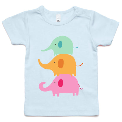 Three Cute Elephants - Baby T-shirt Powder Blue Baby T-shirt animal kids