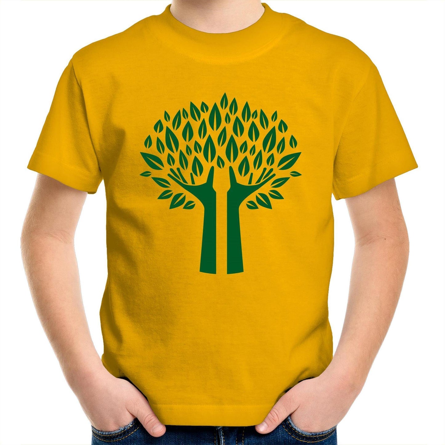Green Tree - Kids Youth Crew T-Shirt Gold Kids Youth T-shirt Environment Plants