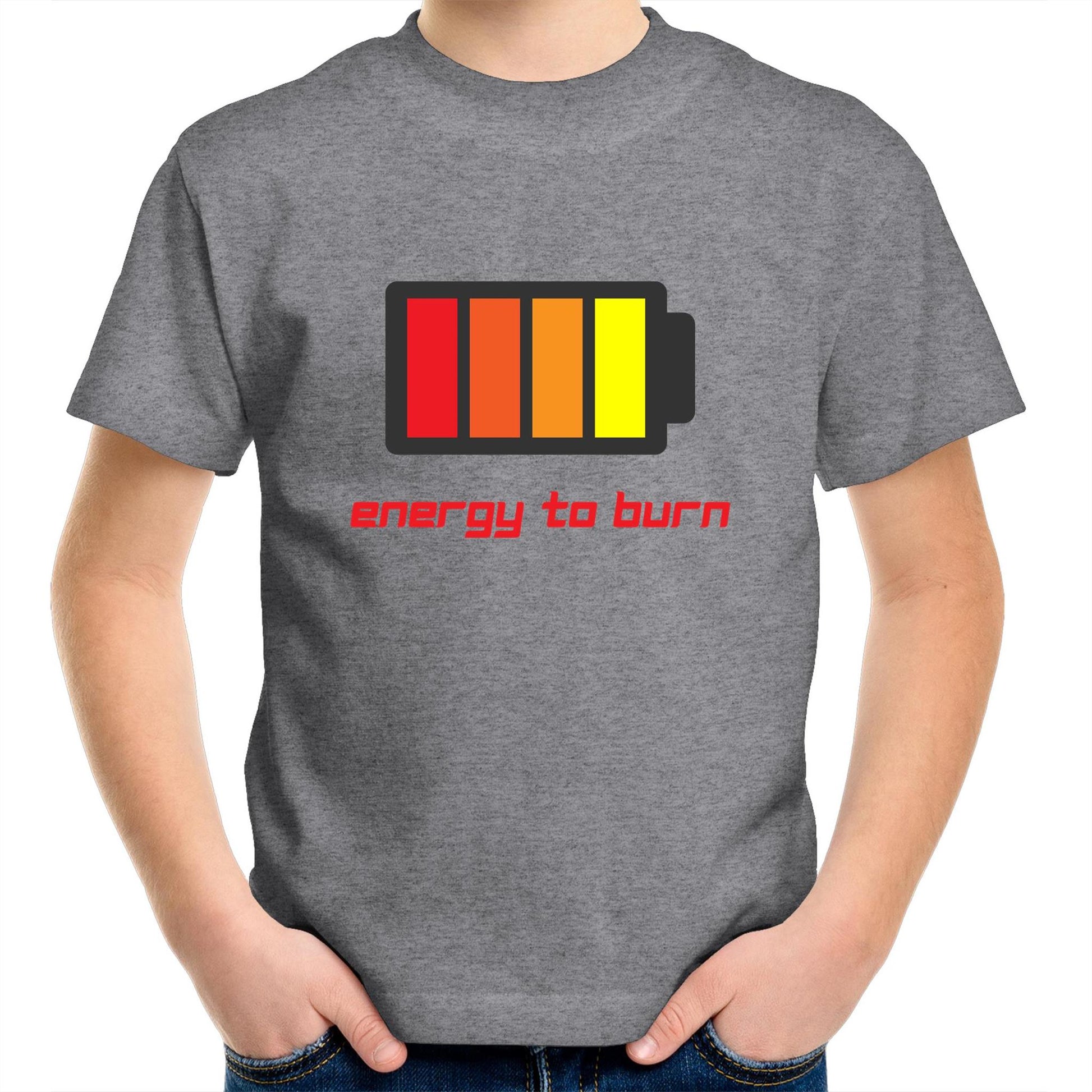 Energy To Burn - Kids Youth Crew T-Shirt Grey Marle Kids Youth T-shirt Funny
