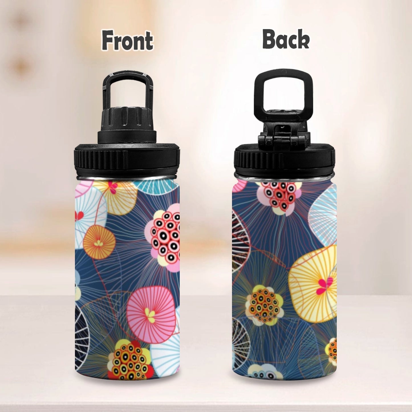 Abstract Floral - Kids Water Bottle with Chug Lid (12 oz) Kids Water Bottle with Chug Lid Printed Offshore