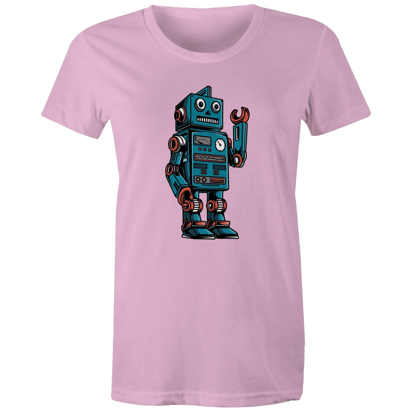 Robot - Womens T-shirt Pink Womens T-shirt Sci Fi