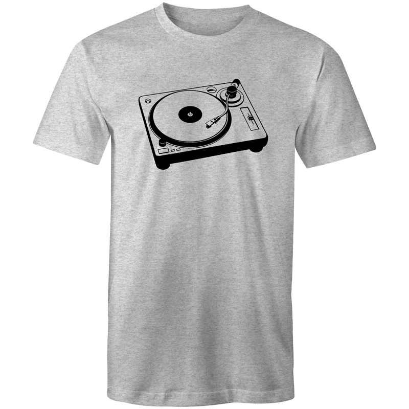 Turntable - Mens T-Shirt Grey Marle Mens T-shirt Mens Music Retro
