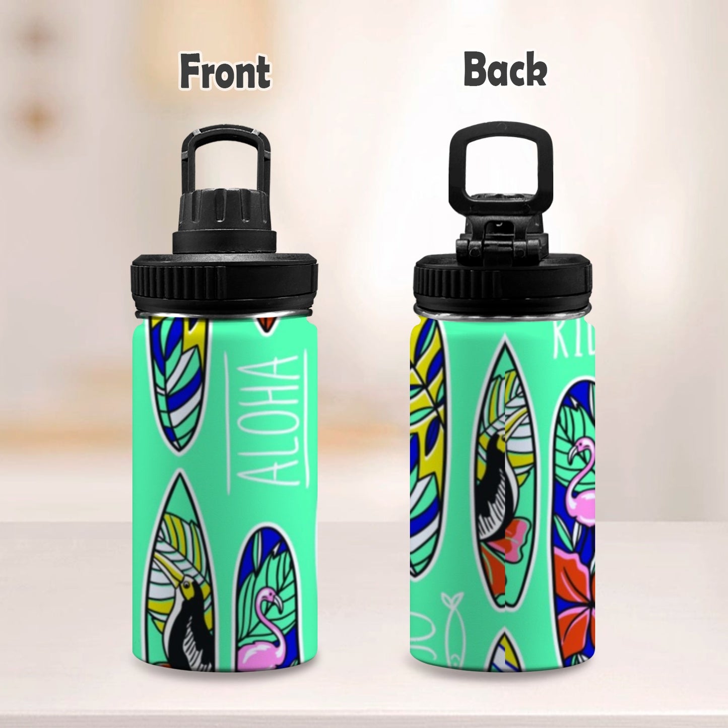 Surfboards - Kids Water Bottle with Chug Lid (12 oz) Kids Water Bottle with Chug Lid