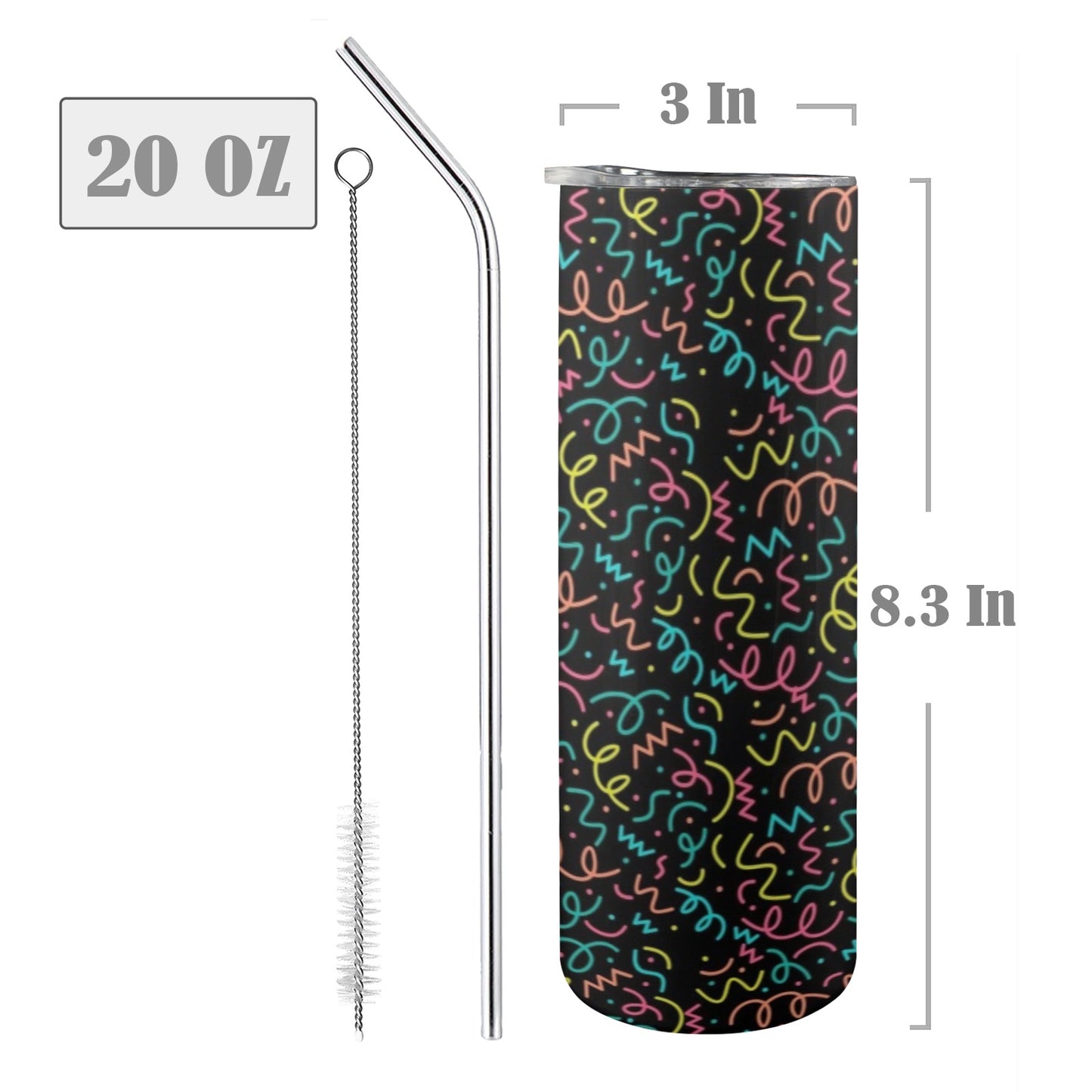 Squiggle Time - 20oz Tall Skinny Tumbler with Lid and Straw 20oz Tall Skinny Tumbler with Lid and Straw