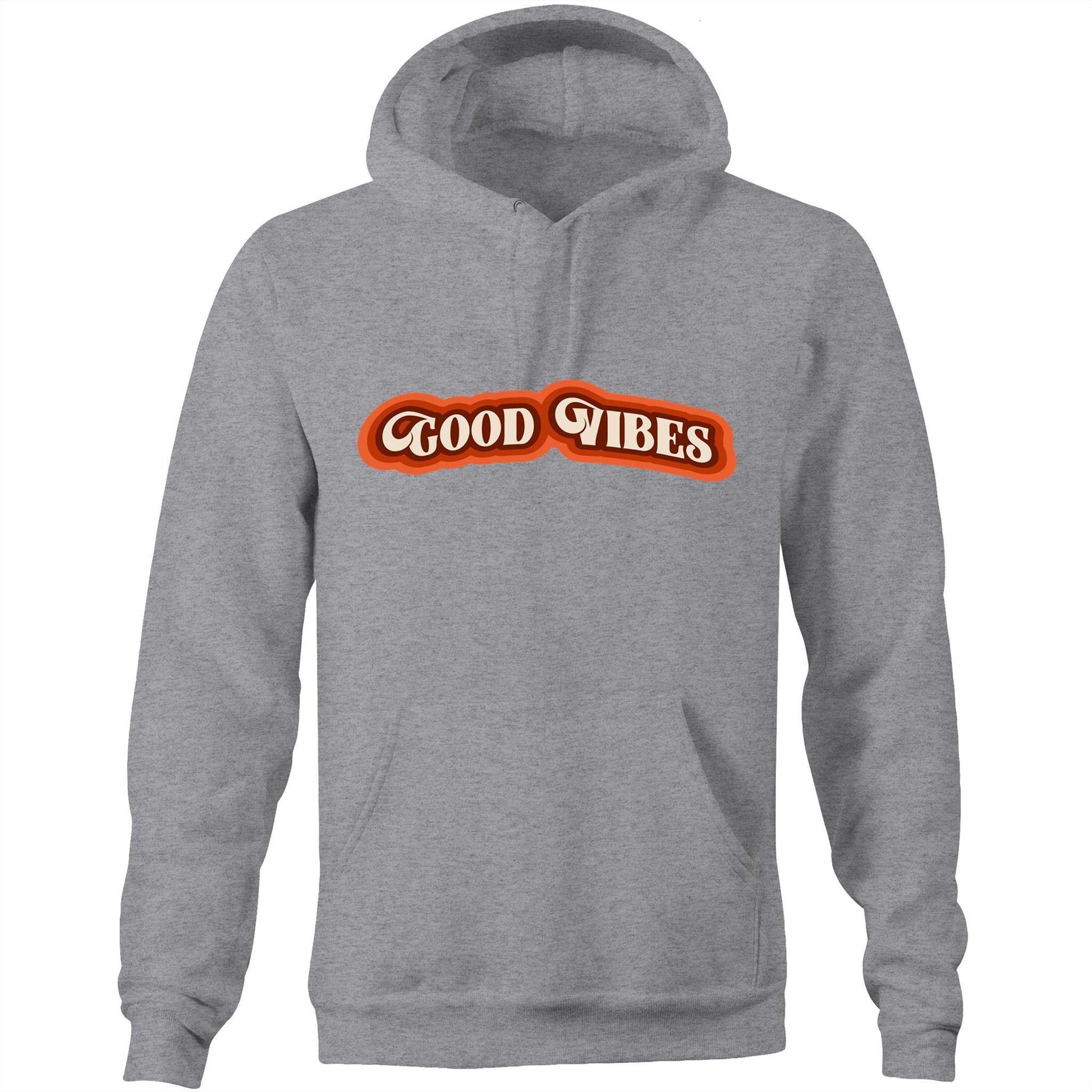 Good Vibes - Pocket Hoodie Sweatshirt Grey Marle Hoodie Mens Retro Womens