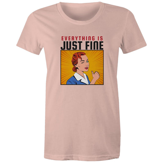 Everything Is Just Fine - Womens T-shirt Pale Pink Womens T-shirt comic Retro