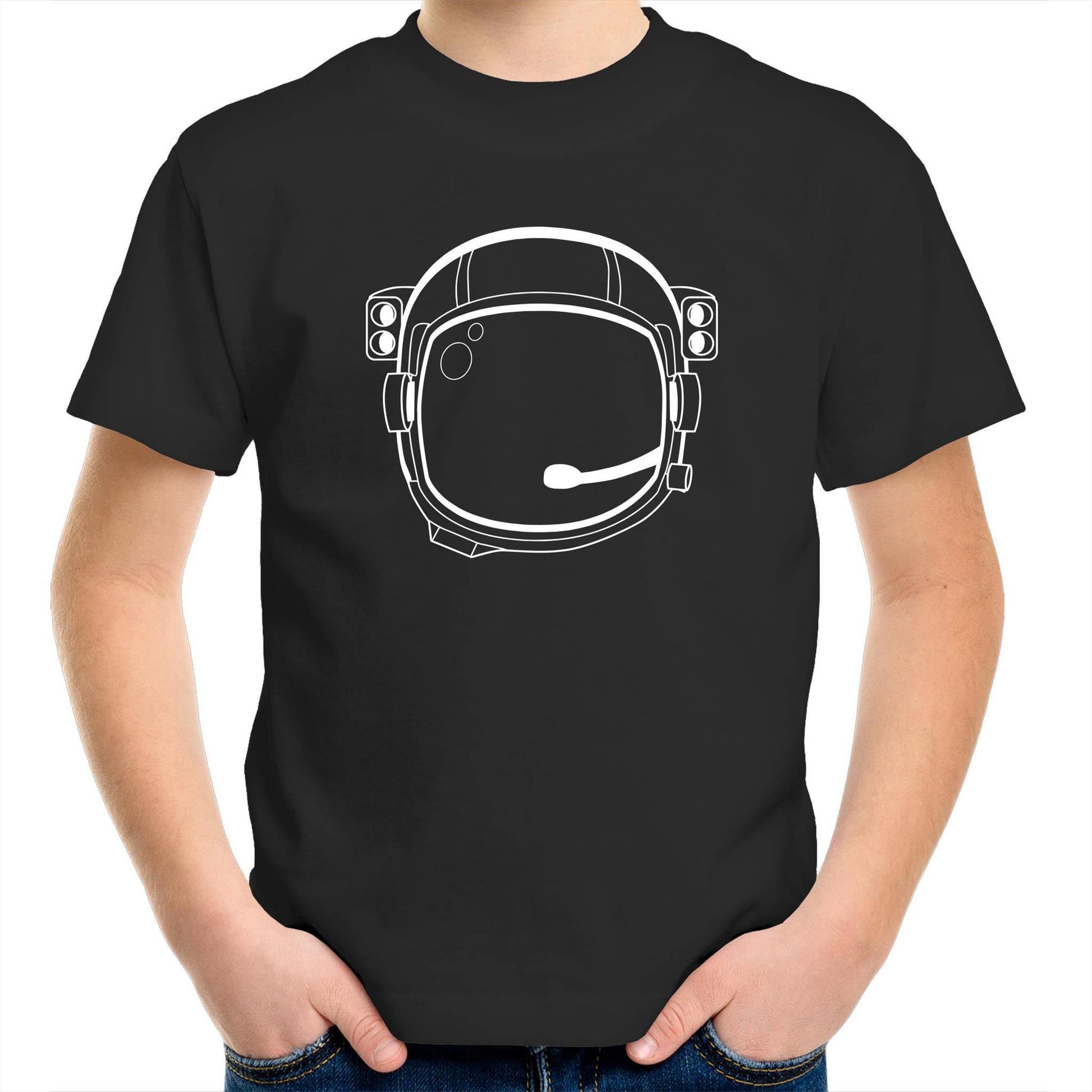 Astronaut Helmet - Kids Youth Crew T-Shirt Black Kids Youth T-shirt Space