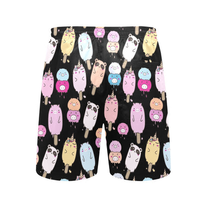 Cute Animal Ice Blocks - Men's Mid-Length Beach Shorts Men's Mid-Length Beach Shorts animal Food Printed Offshore Summer