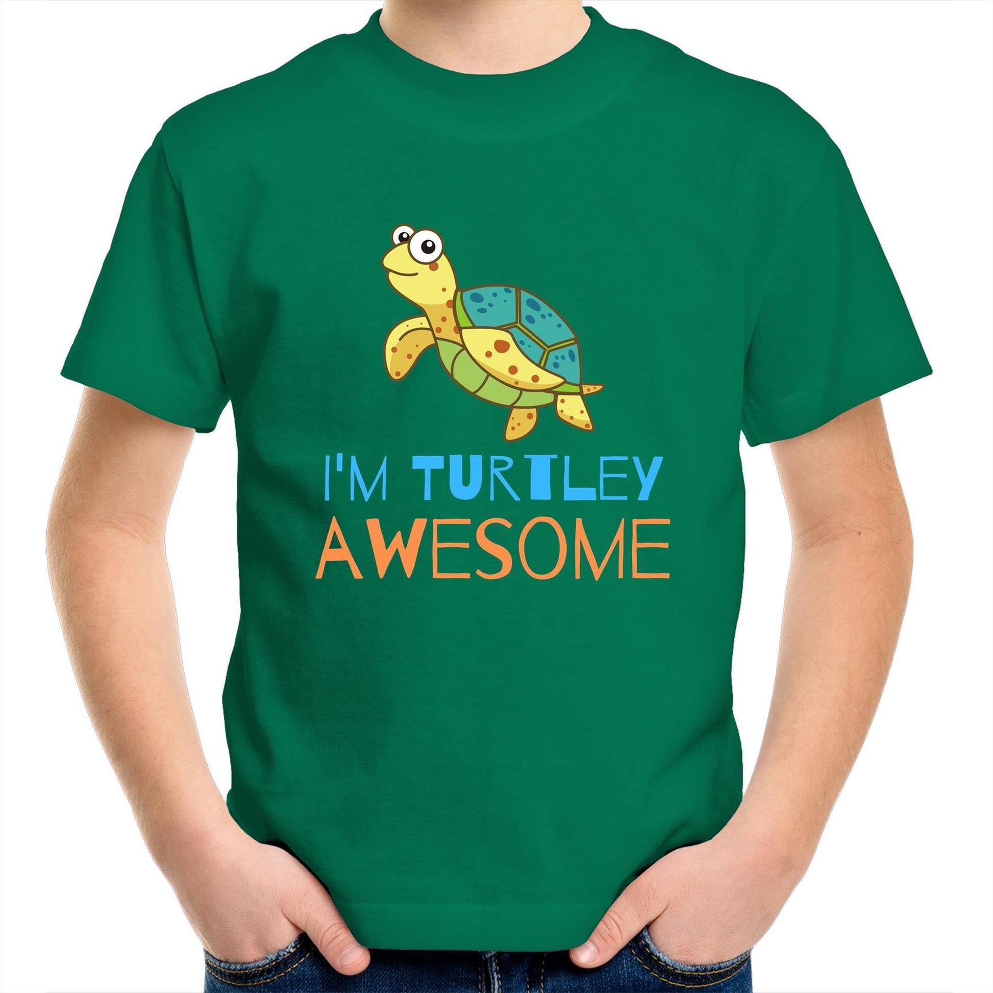 I'm Turtley Awesome - Kids Youth Crew T-Shirt Kelly Green Kids Youth T-shirt animal