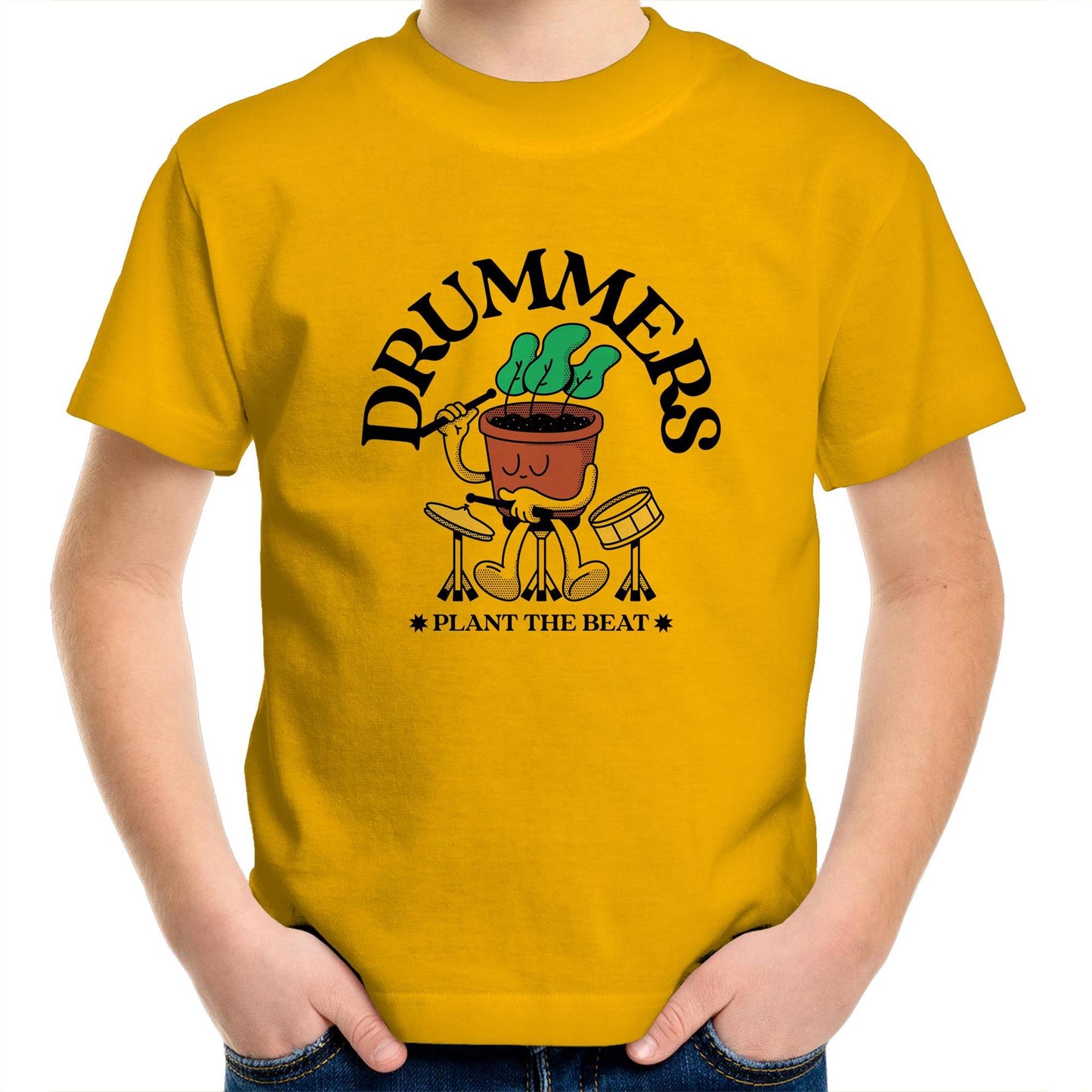 Drummers - Kids Youth Crew T-Shirt Gold Kids Youth T-shirt Music Plants