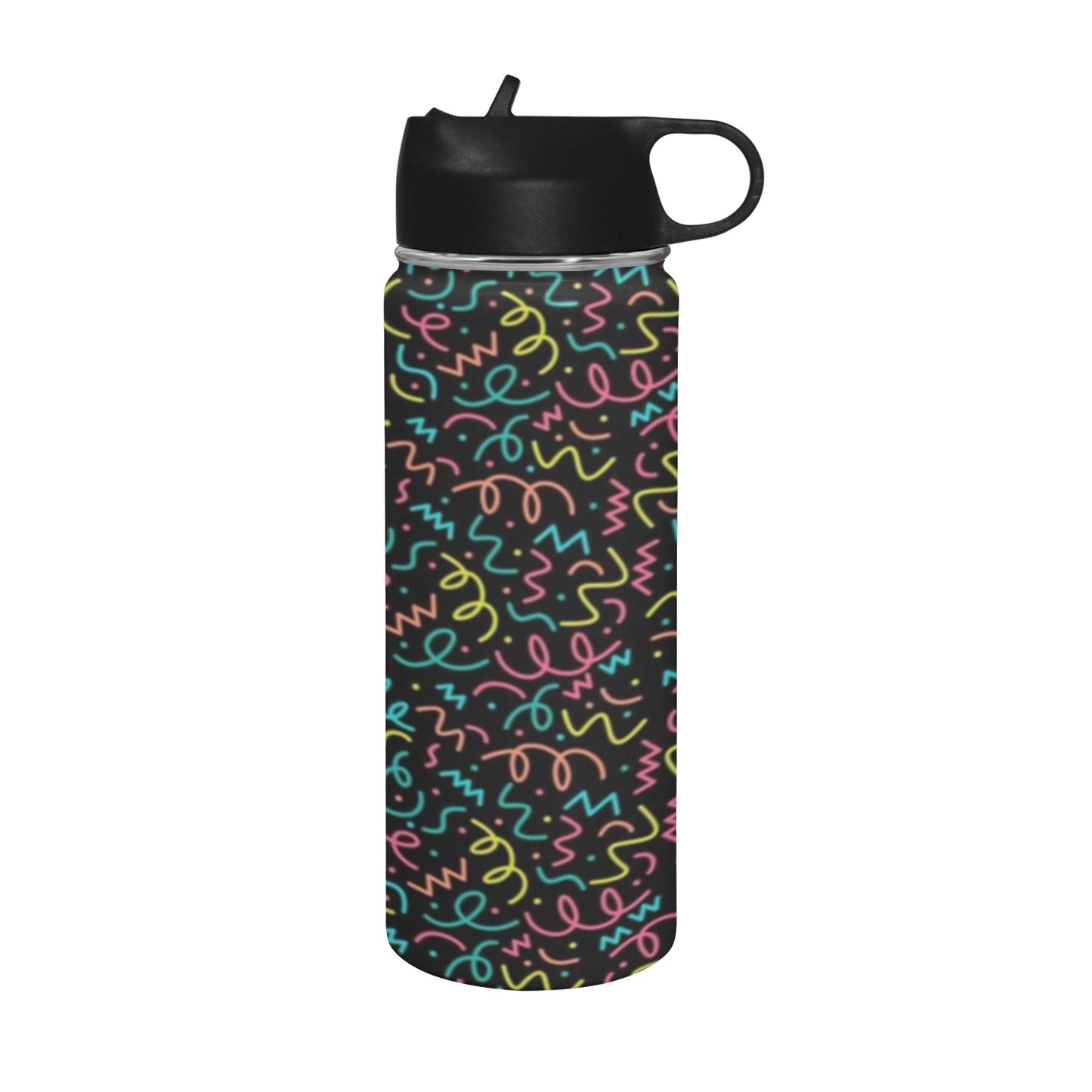 Squiggle Time - Insulated Water Bottle with Straw Lid (18 oz) Insulated Water Bottle with Straw Lid Printed Offshore