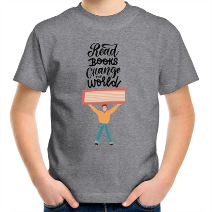Read Books, Change The World - Kids Youth Crew T-Shirt Grey Marle Kids Youth T-shirt Reading