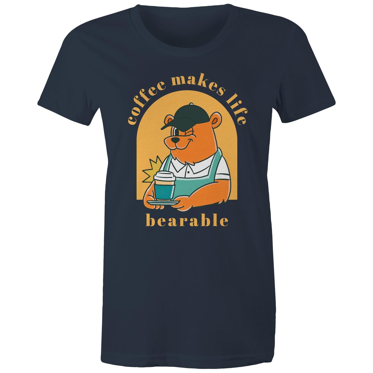 Coffee Makes Life Bearable - Womens T-shirt Navy Womens T-shirt animal