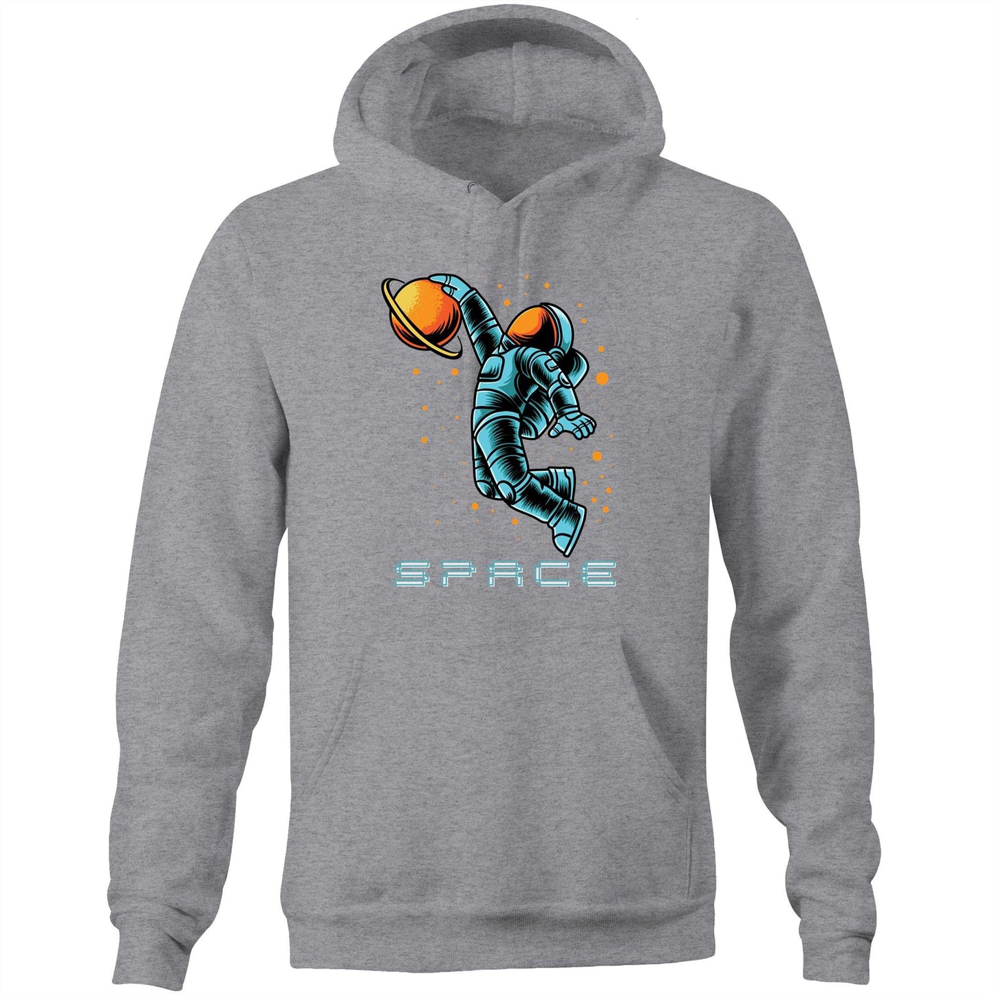 Astronaut Baksetball - Pocket Hoodie Sweatshirt Grey Marle Heavyweight Hoodie Space
