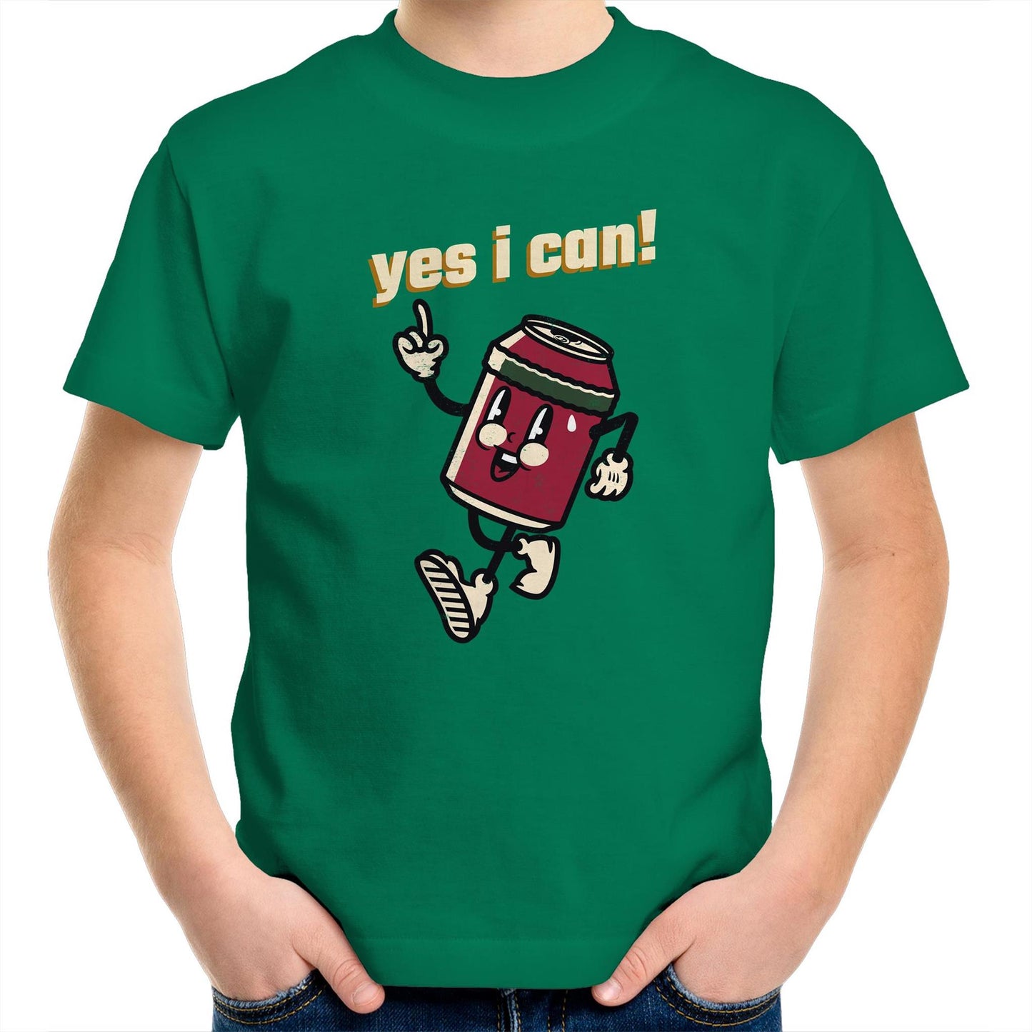 Yes I Can! - Kids Youth Crew T-Shirt Kelly Green Kids Youth T-shirt Motivation Retro