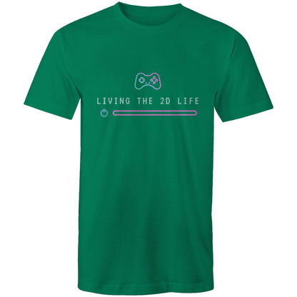 Living The 2D Life - Mens T-Shirt Kelly Green Mens T-shirt Games Tech