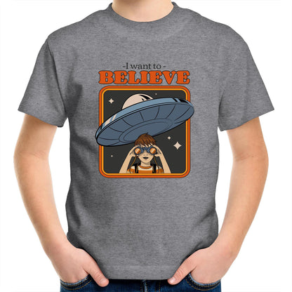 I Want To Believe - Kids Youth Crew T-Shirt Grey Marle Kids Youth T-shirt Sci Fi