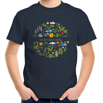 Stay Natural - Kids Youth Crew T-Shirt Navy Kids Youth T-shirt Environment Plants